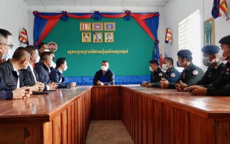 Thai and Cambodian law enforcement officials meet in a photo posted on February 12 to a Line group of Thai police and journalists.