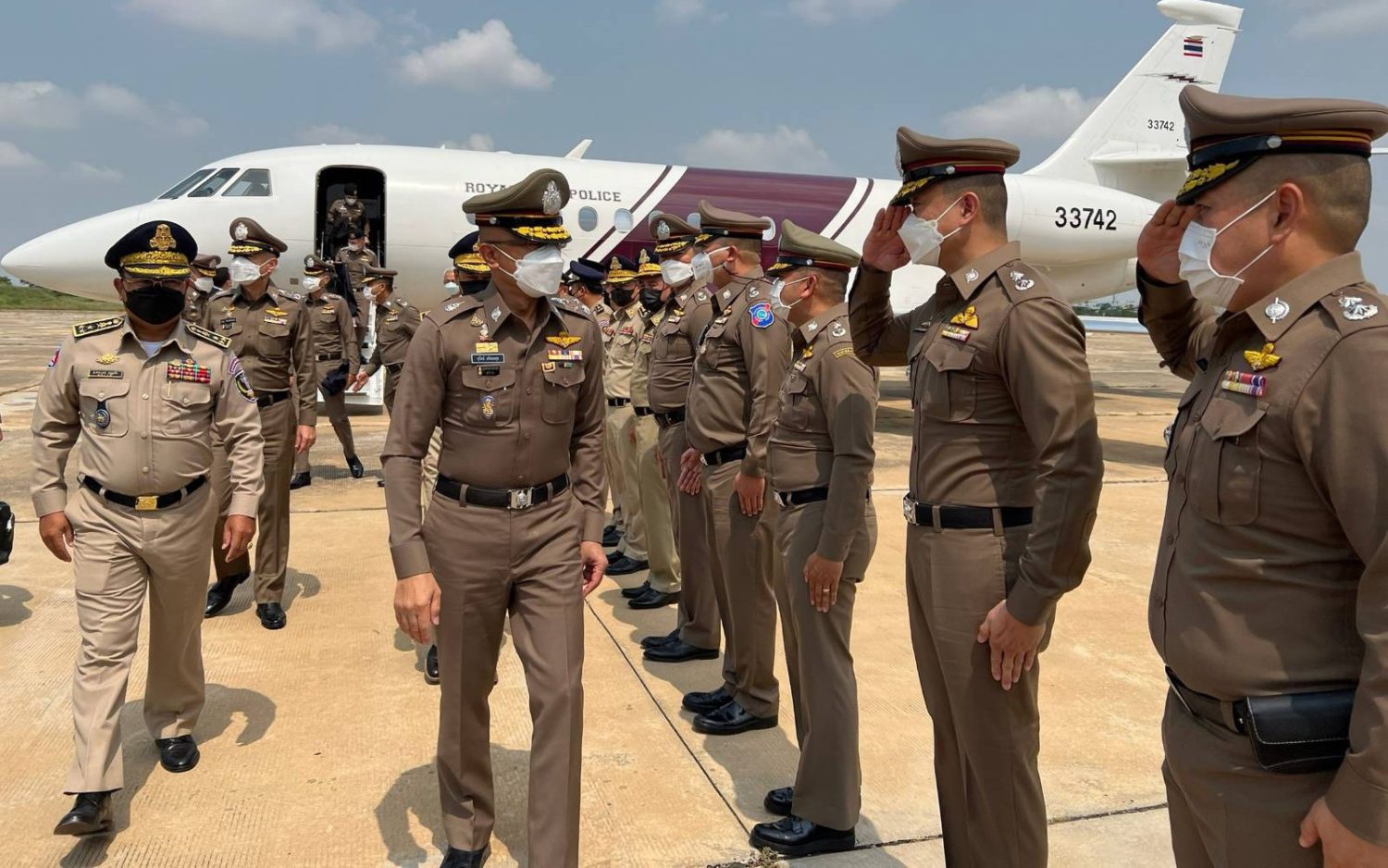 Thai police officials during a visit to Cambodia in April 2022. (Thai police)