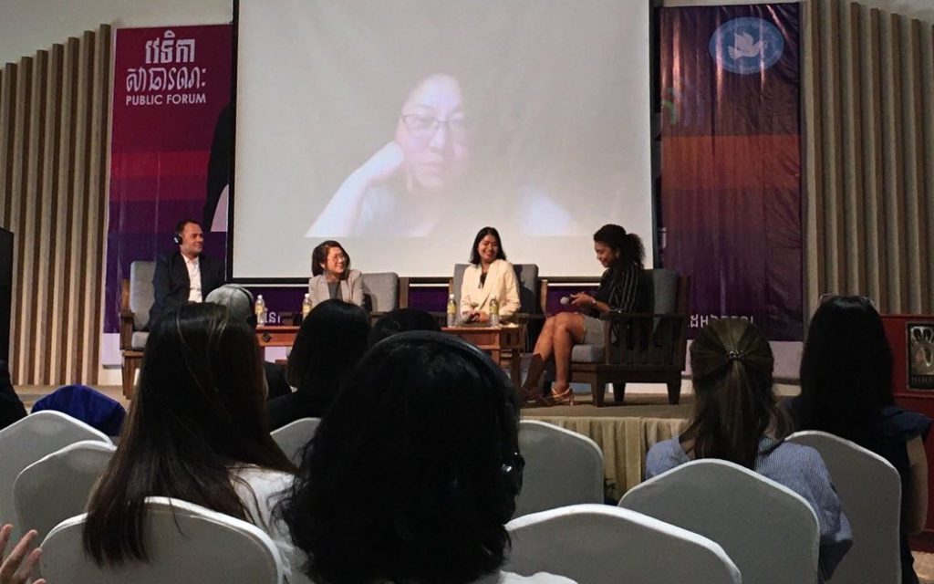 A panel discussion at the launch of “Making the Space” in Phnom Penh on April 29, 2022. (Phin Rathana/VOD)