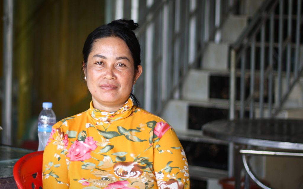 Hay Sok Hem, the wife of a Candlelight Party candidate in Kandal province’s Prek Sleng commune, sits in her home on May 6, 2022. (Michael Dickison/VOD)