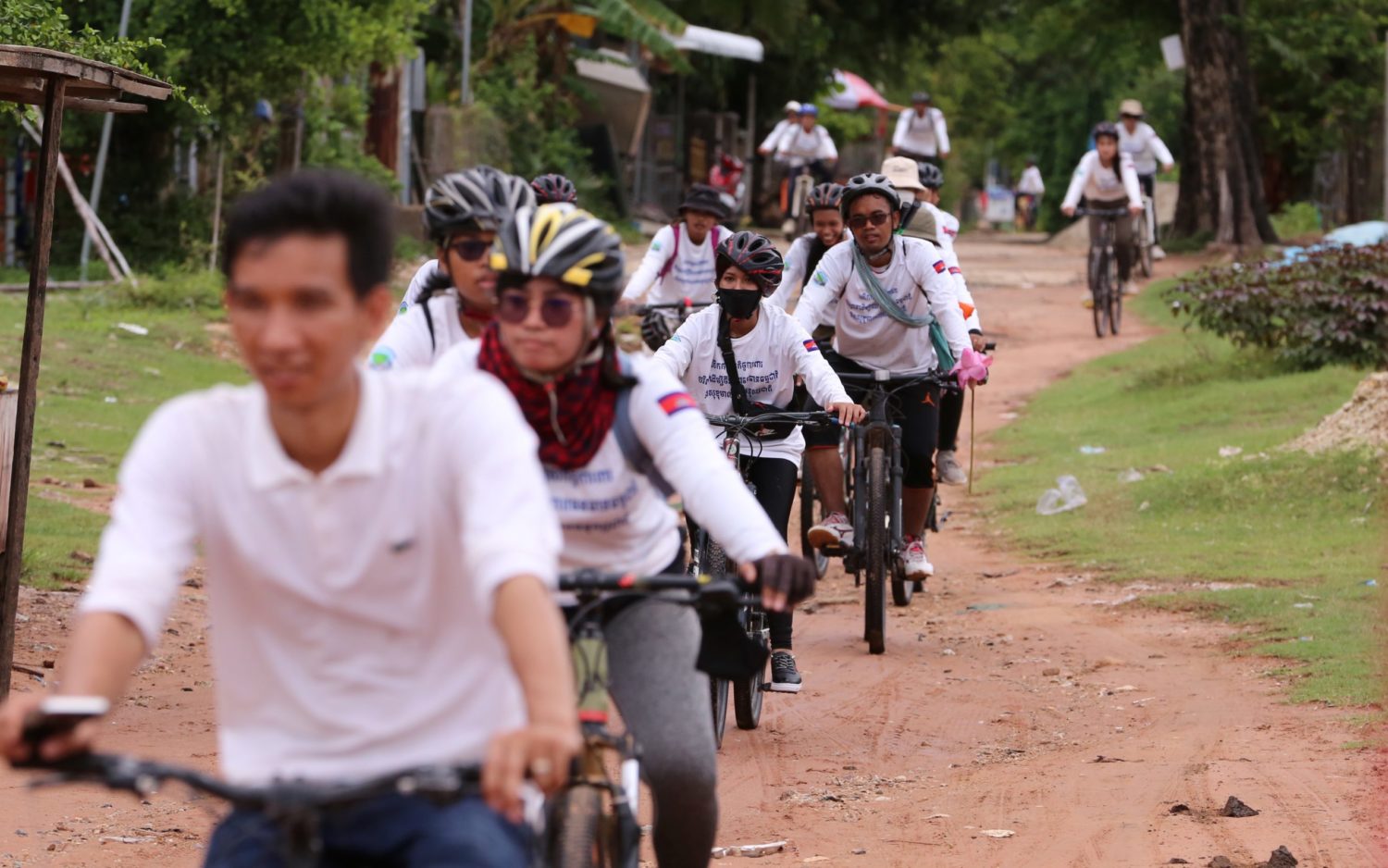 Around 30 young activists rode bicycles on May 19, 2022, around Phnom Penh's Boeng Tamok calling for a stop to the privatization and filling of the lake.