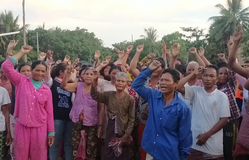 Indigenous Kuy families protest in Kampong Thom’s Ngorn commune, saying rubber company Sambath Platinum is clearing their community’s land. (Supplied)