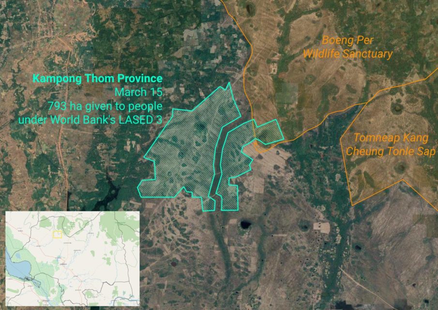 A map of a concession granted within Kampong Thom province's on March 15, 2022 as part of the World Bank's LASED III program. (Danielle Keeton-Olsen/VOD)