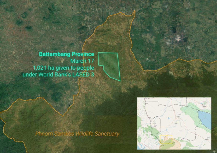 A map of a concession granted within Battambang province's Phnom Samkos Wildlife Sanctuary on March 17, 2022 as part of the World Bank's LASED III program. (Danielle Keeton-Olsen/VOD)