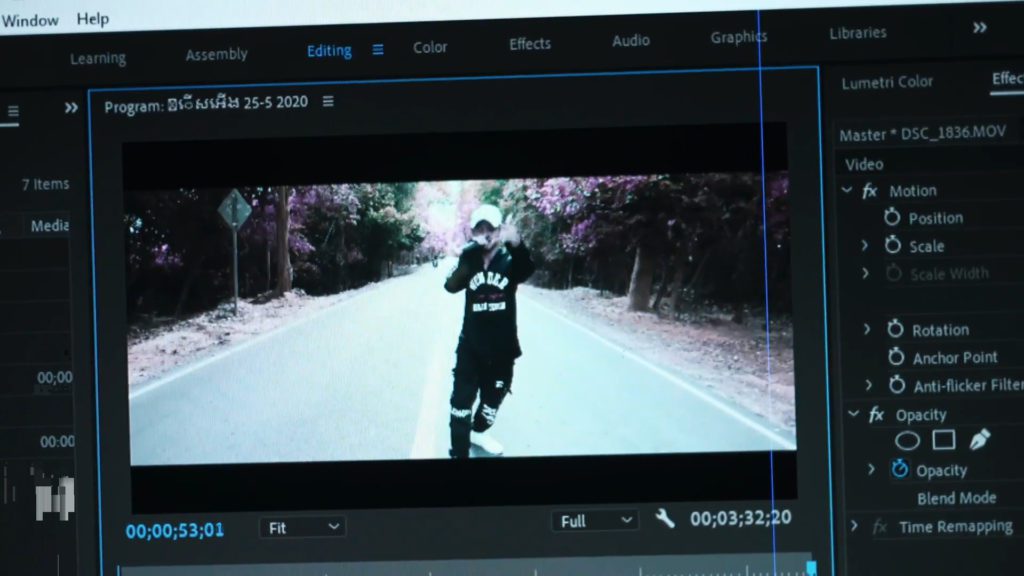A music video of Kea Sokun being edited on his computer in Siem Reap.