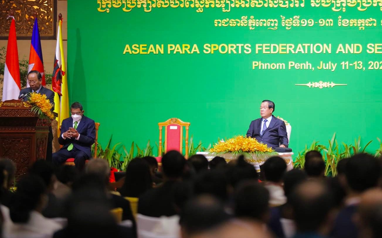 Defense Minister Tea Banh addressed athletes in Phnom Penh on July 11, 2022.