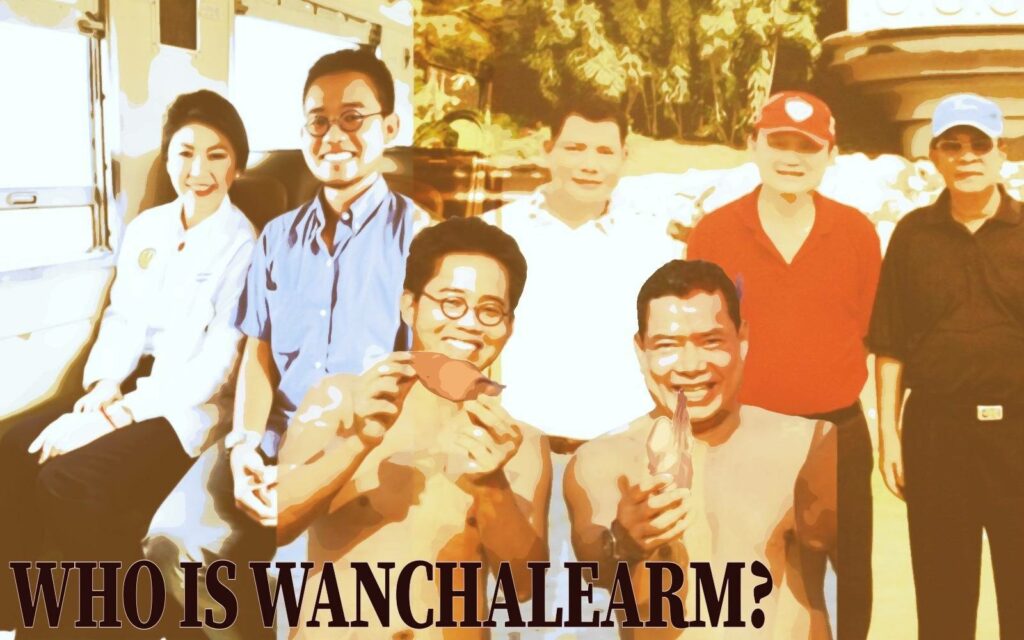 From left: Yingluck Shinawatra and Wanchalearm Satsaksit; Khliang Huot, former Thai Prime Minister Thaksin Shinawatra and Prime Minister Hun Sen; Front: Wanchalearm Satsaksit and Khliang Huot (Photo illustration: Michael Dickison)