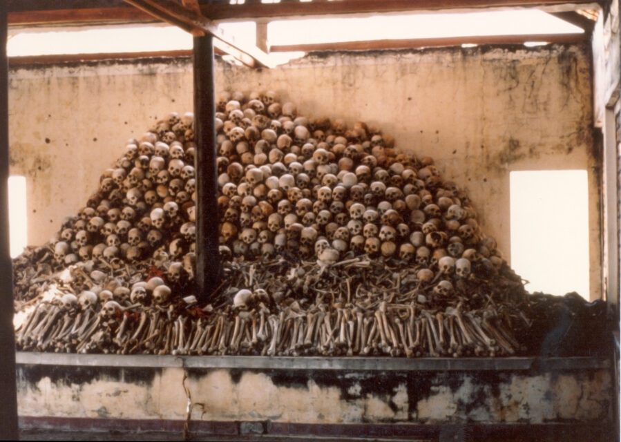 Skulls of vicitms at Sang Prison, Kandal, in 1980. (David Hawk/DC-Cam)