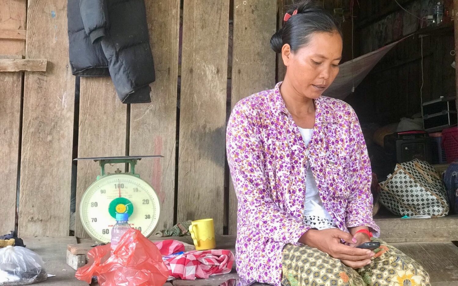 Kham Salong sits at her and Chhorn Phalla's home in Ratanakiri province on July 17, 2022. (Meng Kroypunlok/VOD)