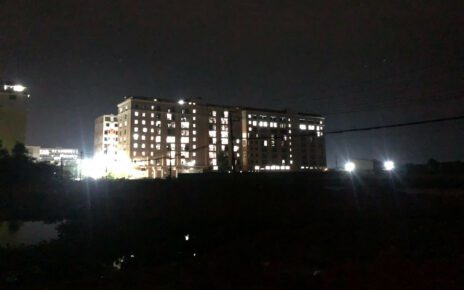 Worker compounds are lit up at night in Svay Rieng’s Bavet city on October 7, 2022. (Mech Dara/VOD)