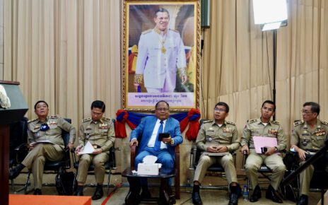Senior Ministry of Interior officials seated together at a press conference touting the ministry's achievements. (Hean Rangsey/VOD)