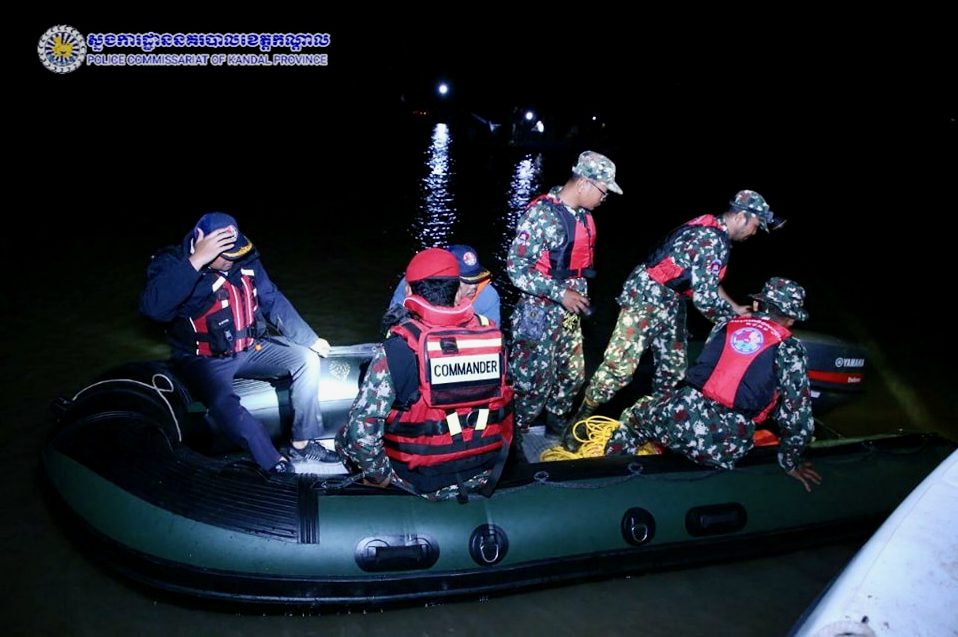 A rescue boat searching for the missing children on Thursday night. (Kandal Provincial Police)