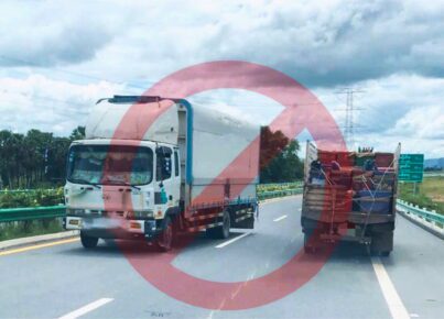 A truck driving the wrong way down the Phnom Penh-Sihanoukville Expressway, in a warning photo posted by the road's operator.