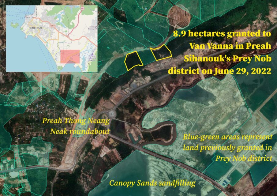 Van Vanna, an unknown individual, received 8.9 hectares of land in Preah Sihanouk's fast-developing Prey Nob district, according to maps published in late December. (Danielle Keeton-Olsen/VOD)