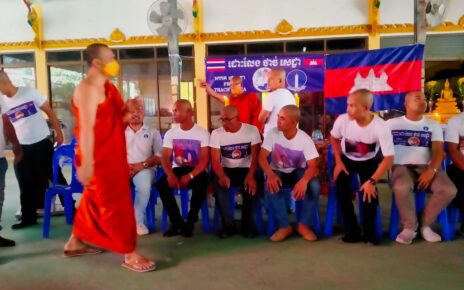 Cambodian opposition activists gather at a pagoda in Thailand's Chonburi province on January 22, 2023. (Supplied)