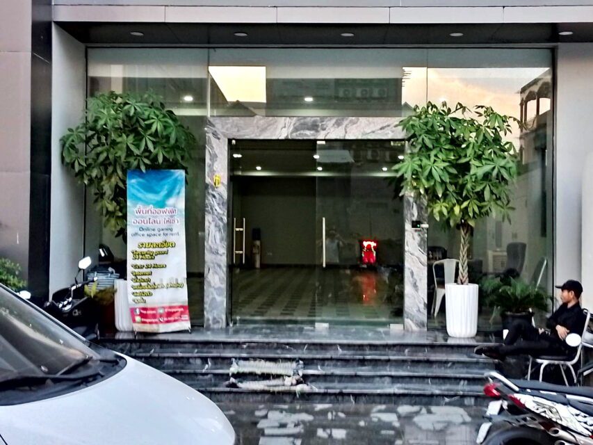 An entrance to a rental 'online gaming' building in Poipet on December 31, 2022. (Michael Dickison/VOD)