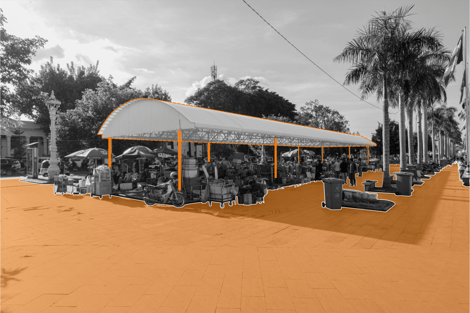 An illustration of a riverside "vendor hub." (Nakvathnak Chanrith)