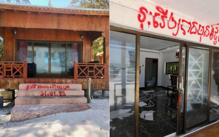 Local authorities have spray-painted eviction dates on properties on Koh Rong Sanloem in the last month. (Supplied)
